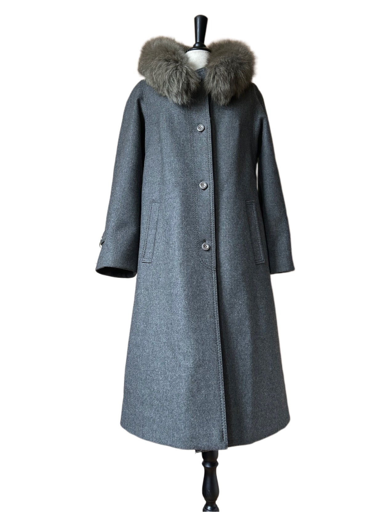 Wool coat with faux fur collar