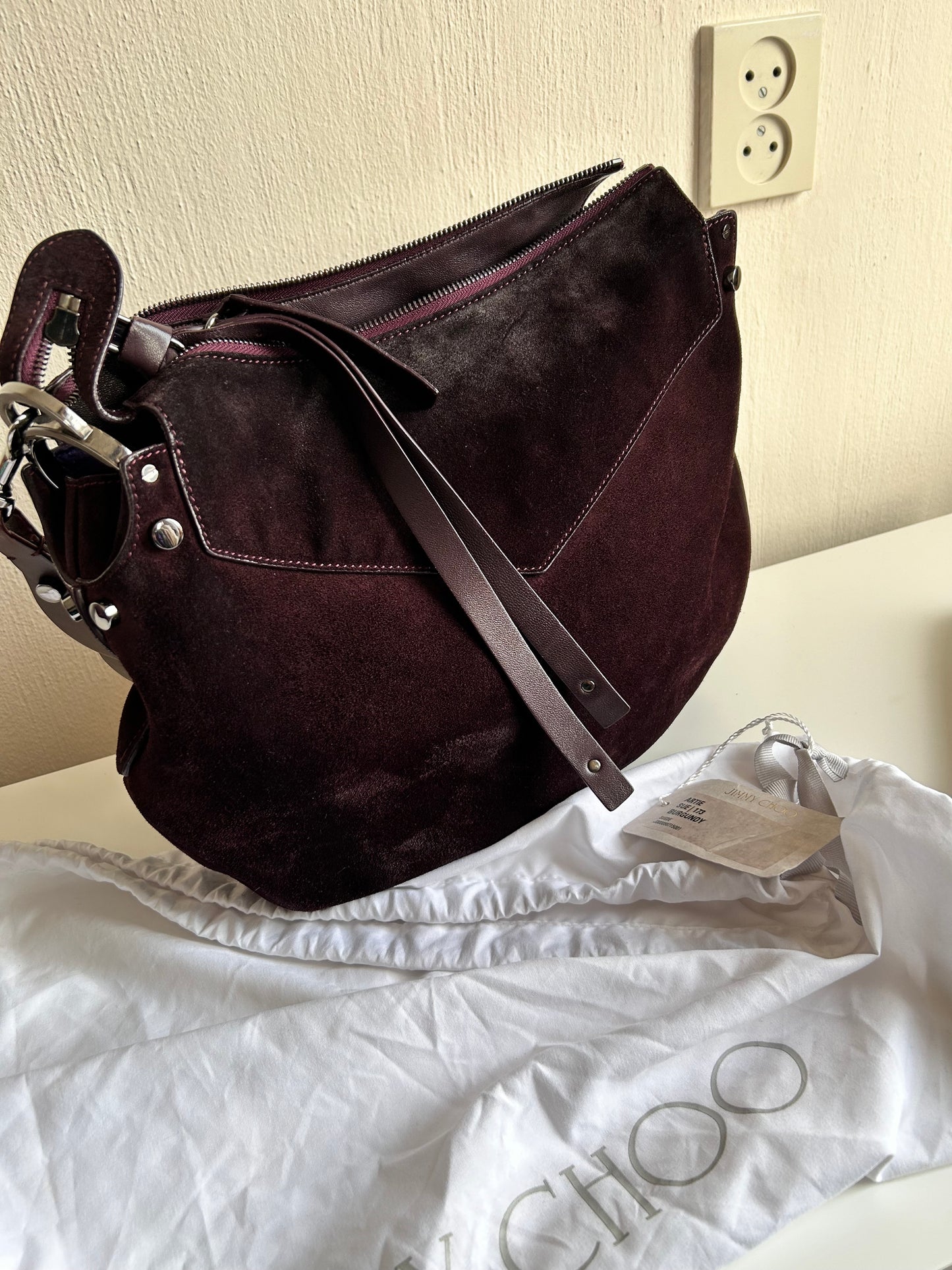 Jimmy Choo burgondy suede shoulder bag