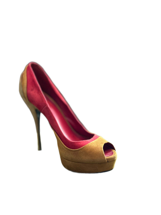 Gucci Tricolor Suede Peep-Toe Platform Pumps - Size 37.5 C⁠