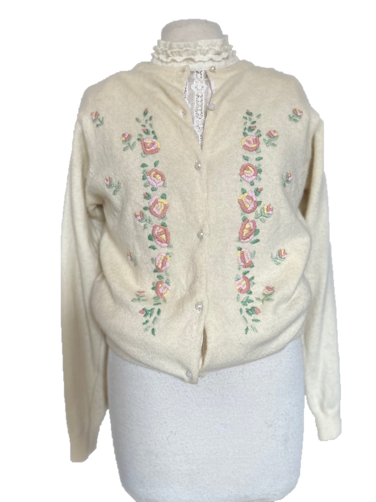 Embroidered wool cardigan