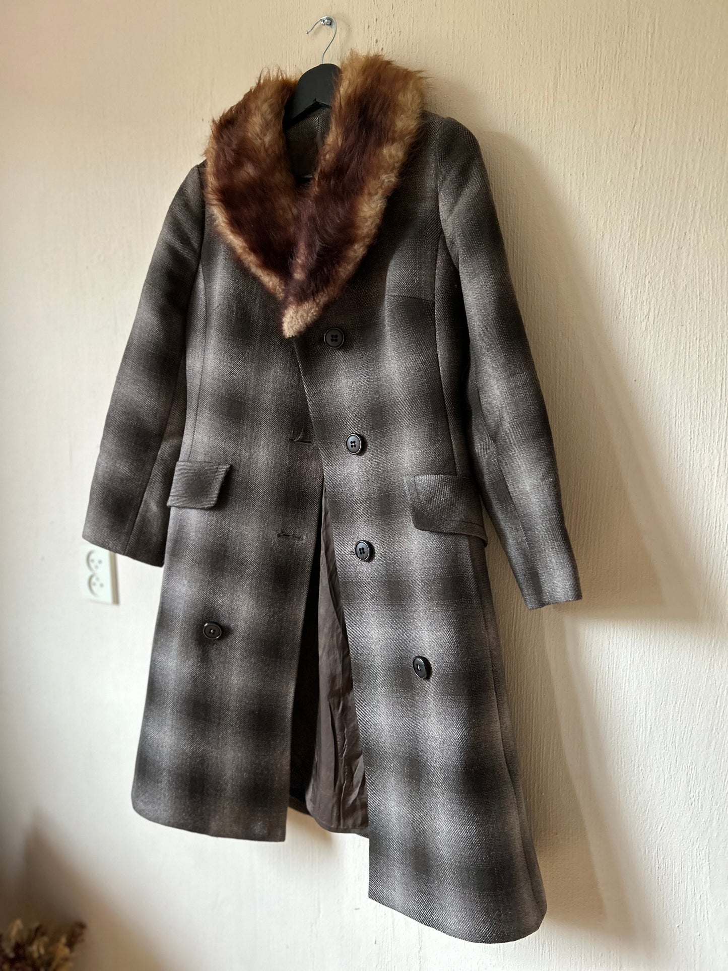 Checkered gabardine winter coat (S)