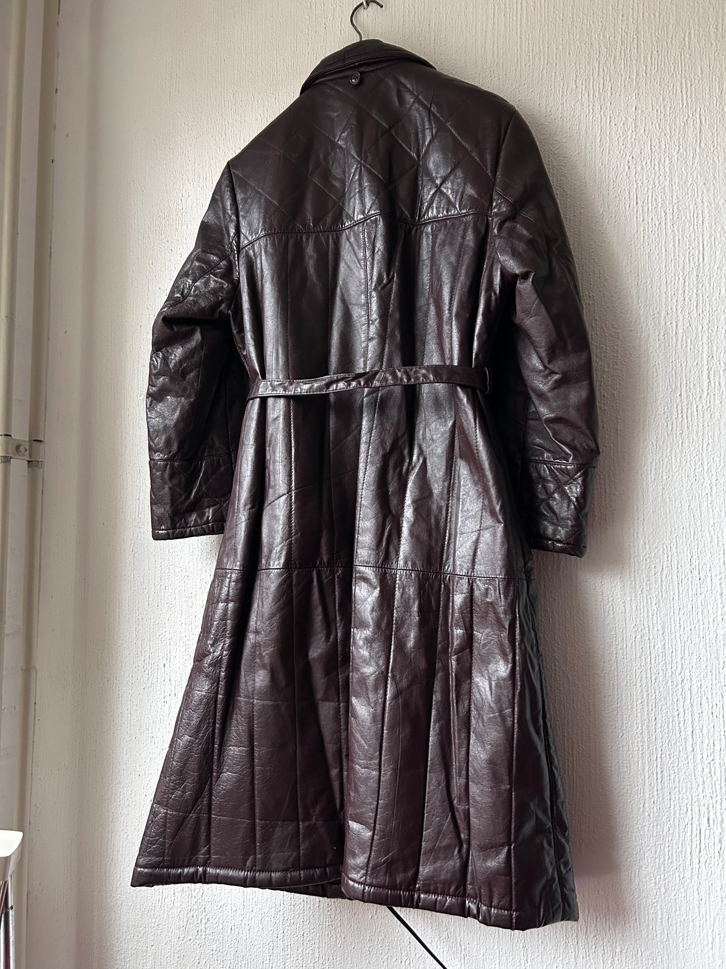 Leather trench coat with padded lining