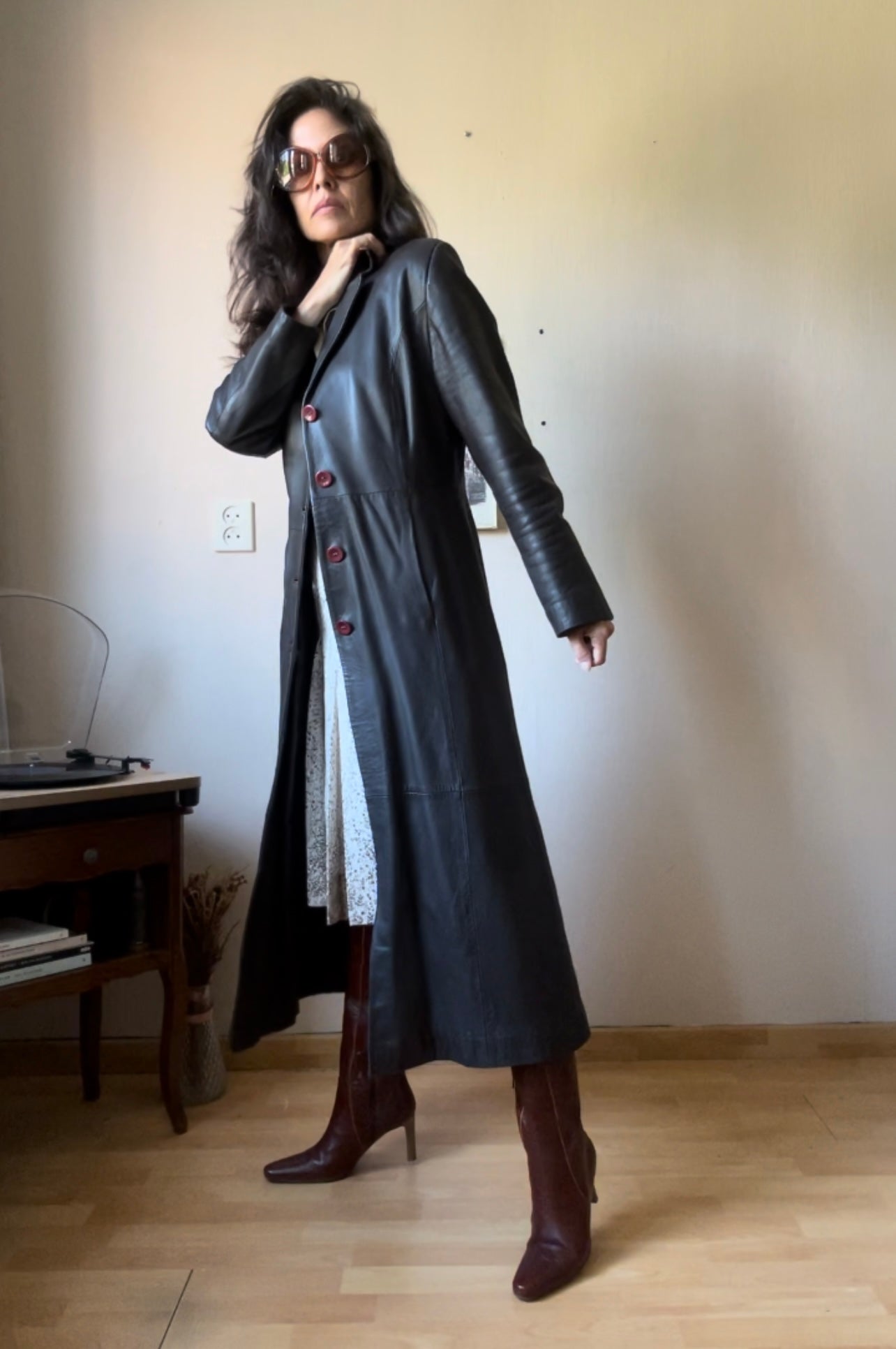 Vintage maxi leather coat