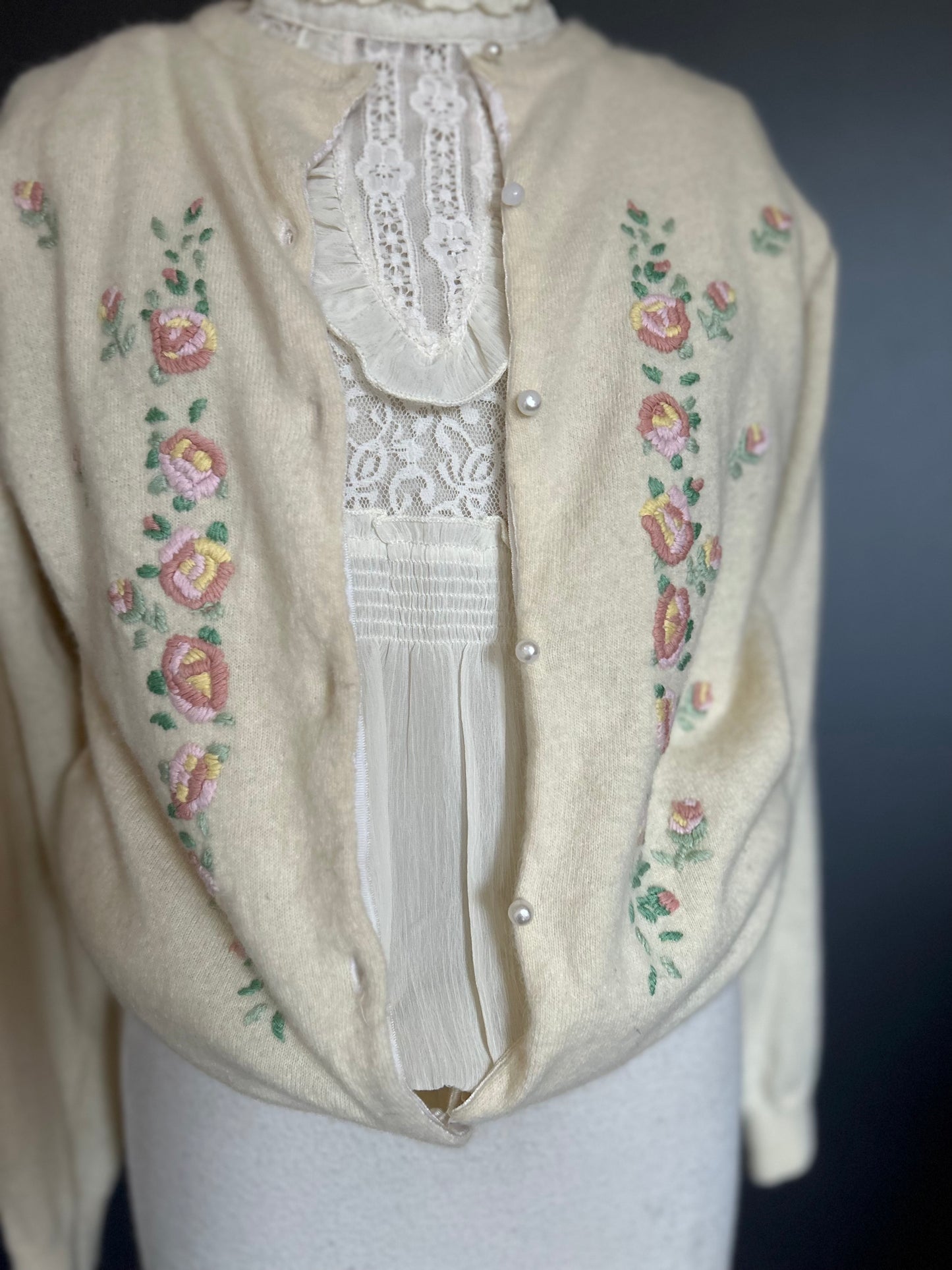 Embroidered wool cardigan