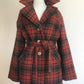 Checkered belted wool coat