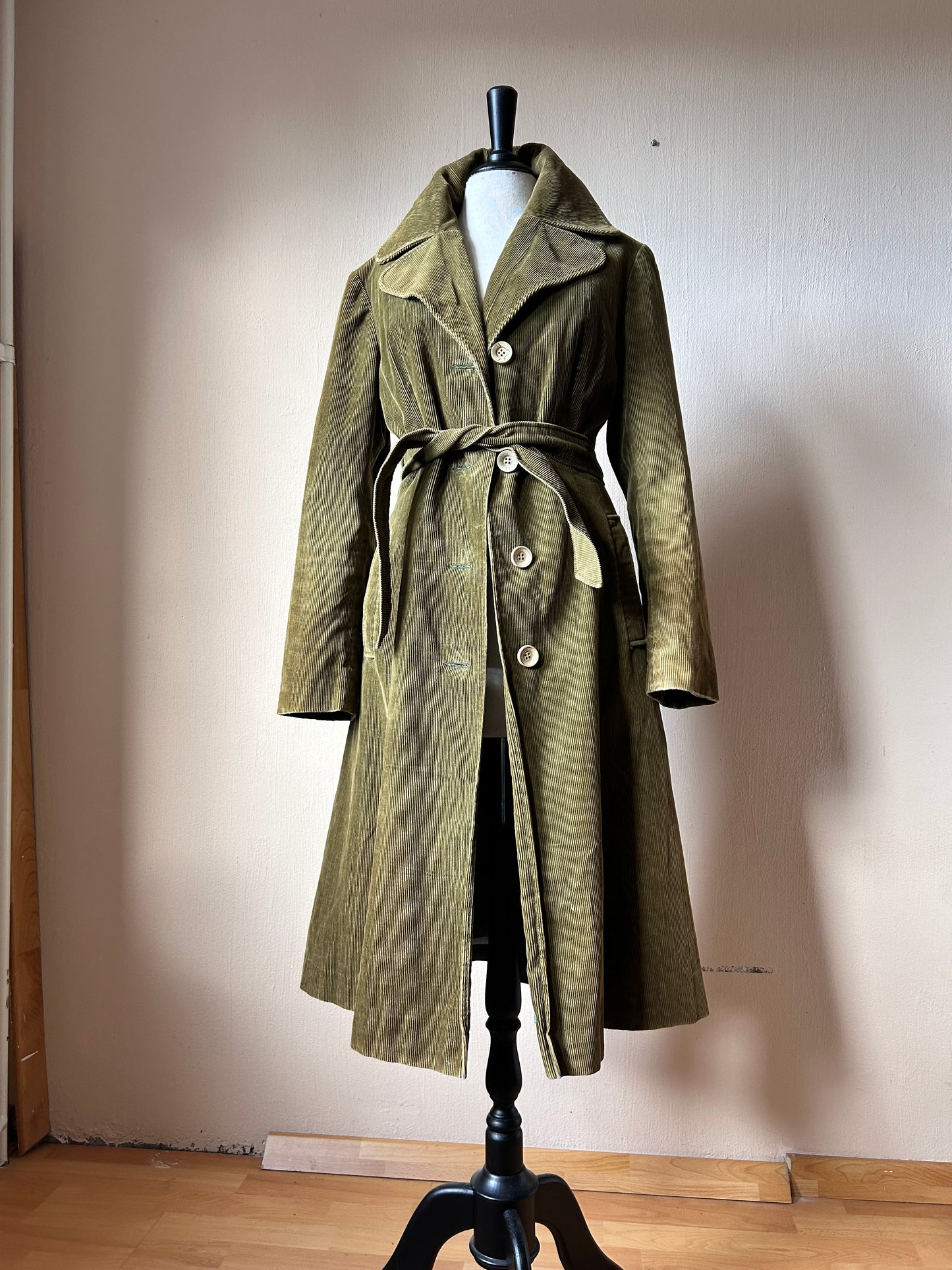 Maxi corduroy belted trench coat