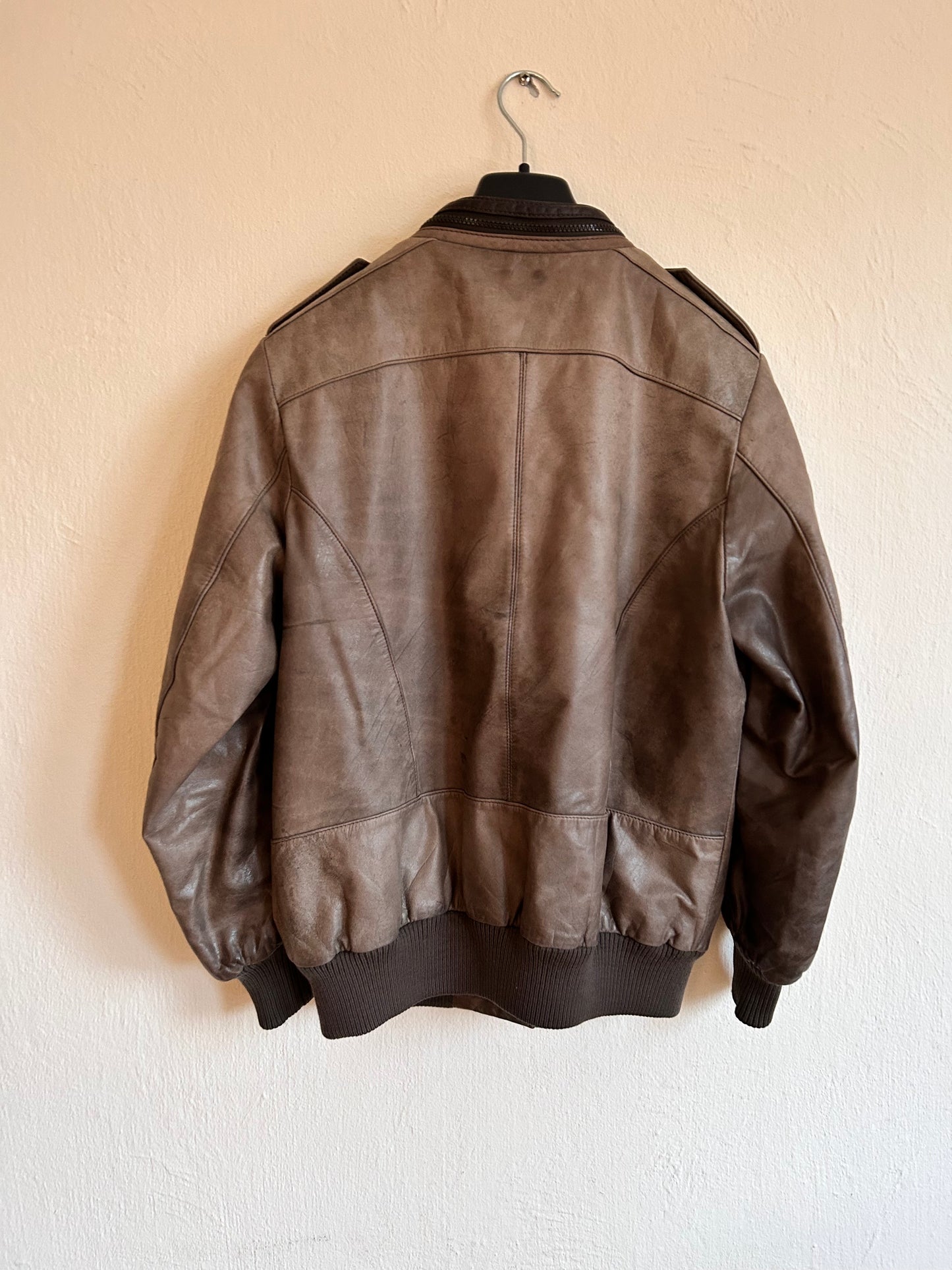 80s leather flight bomber jacket