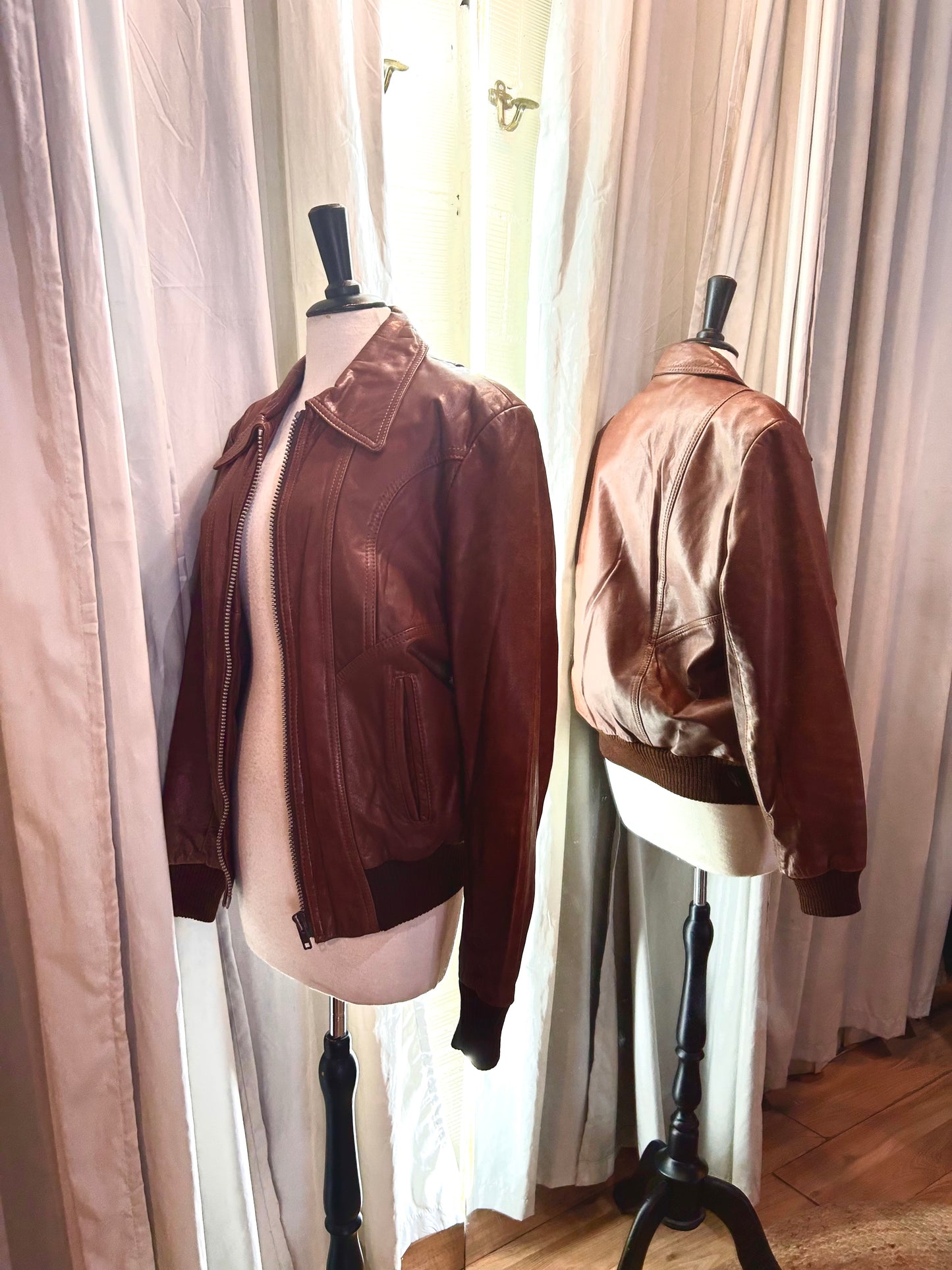 Vintage Brown Nappa Leather Bomber Jacket – Size 40 (M/L)