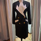 Vintage Mikael's Paris 80s Tuxedo Dress | Black & White Power Suit Dress (Size FR 1)