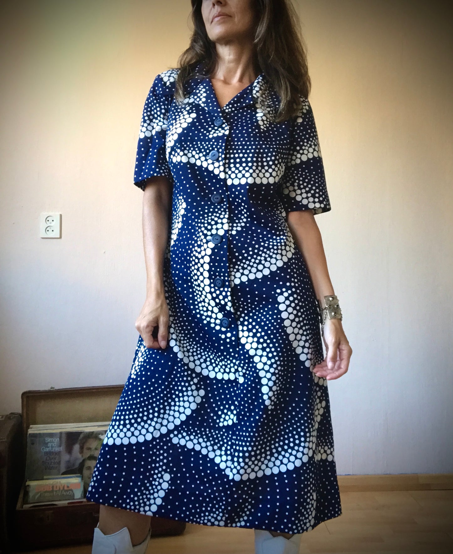 70s retro print midi dress