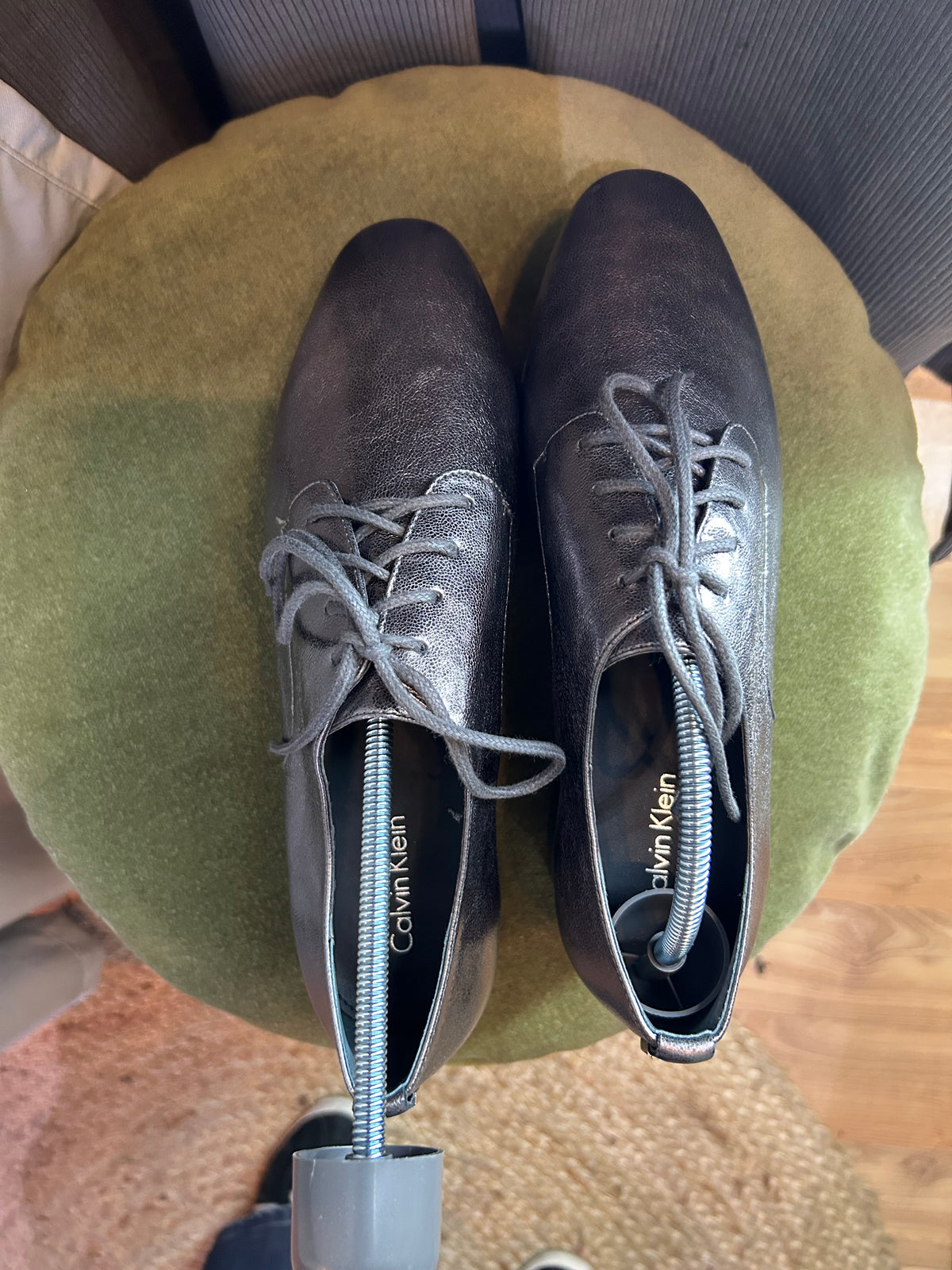 ⁠Calvin Klein Metallic Pewter / Silver Platform Oxford Derby Shoes⁠ 39