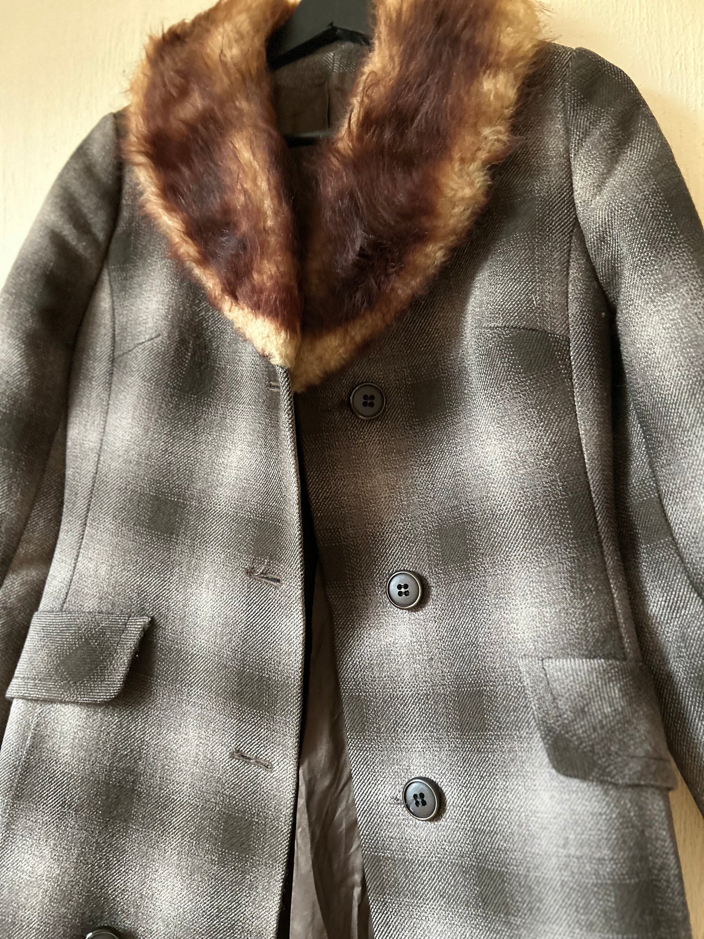 Checkered gabardine winter coat (S)