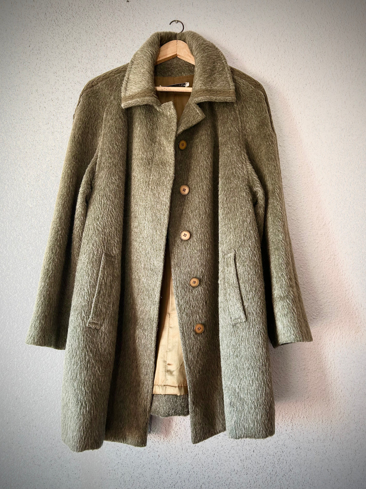 Luis Quesada Vintage 100% Llama Hair Coat by Sannwald – Sage / Olive Green L/XL