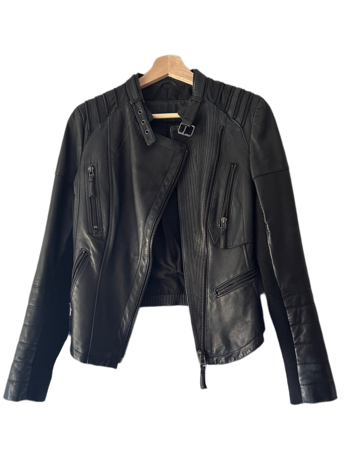 Black soft leather biker