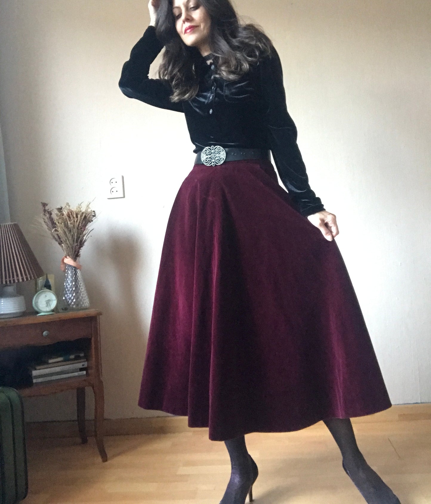 Bordeaux velvet skirt