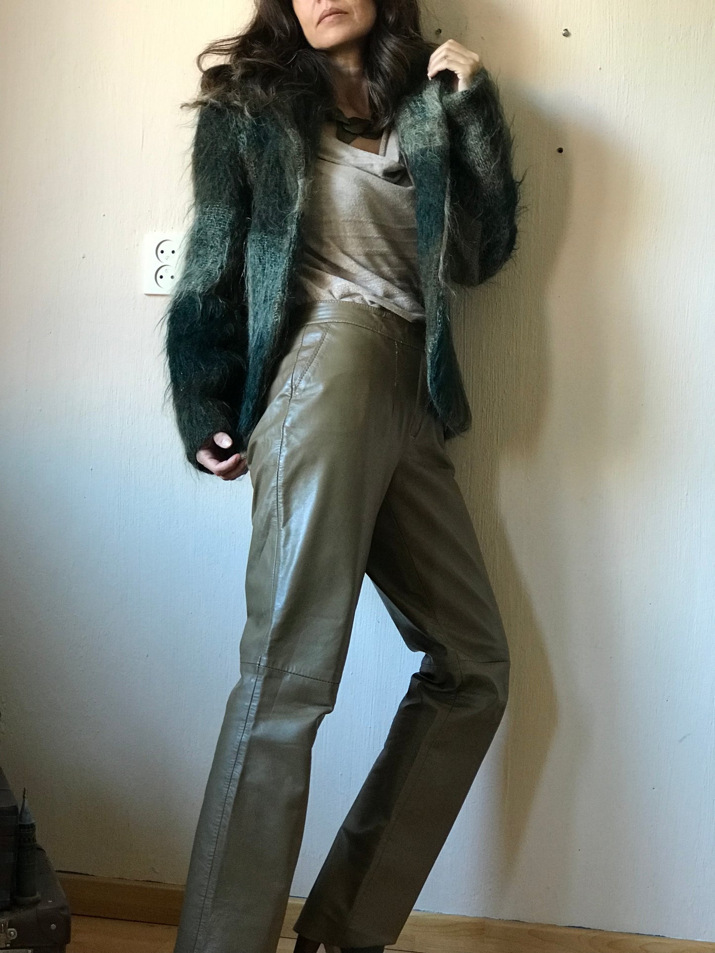 Khaki leather pants