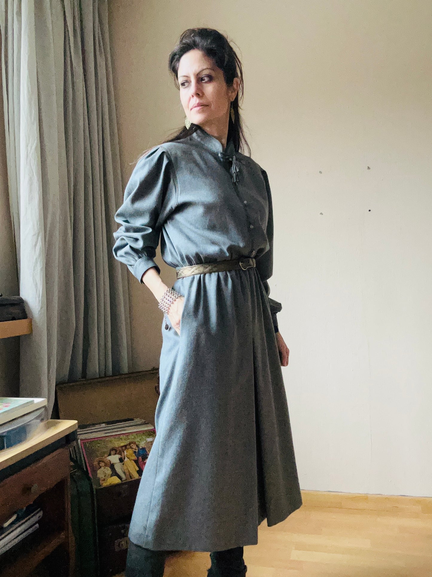 Belted wool dress