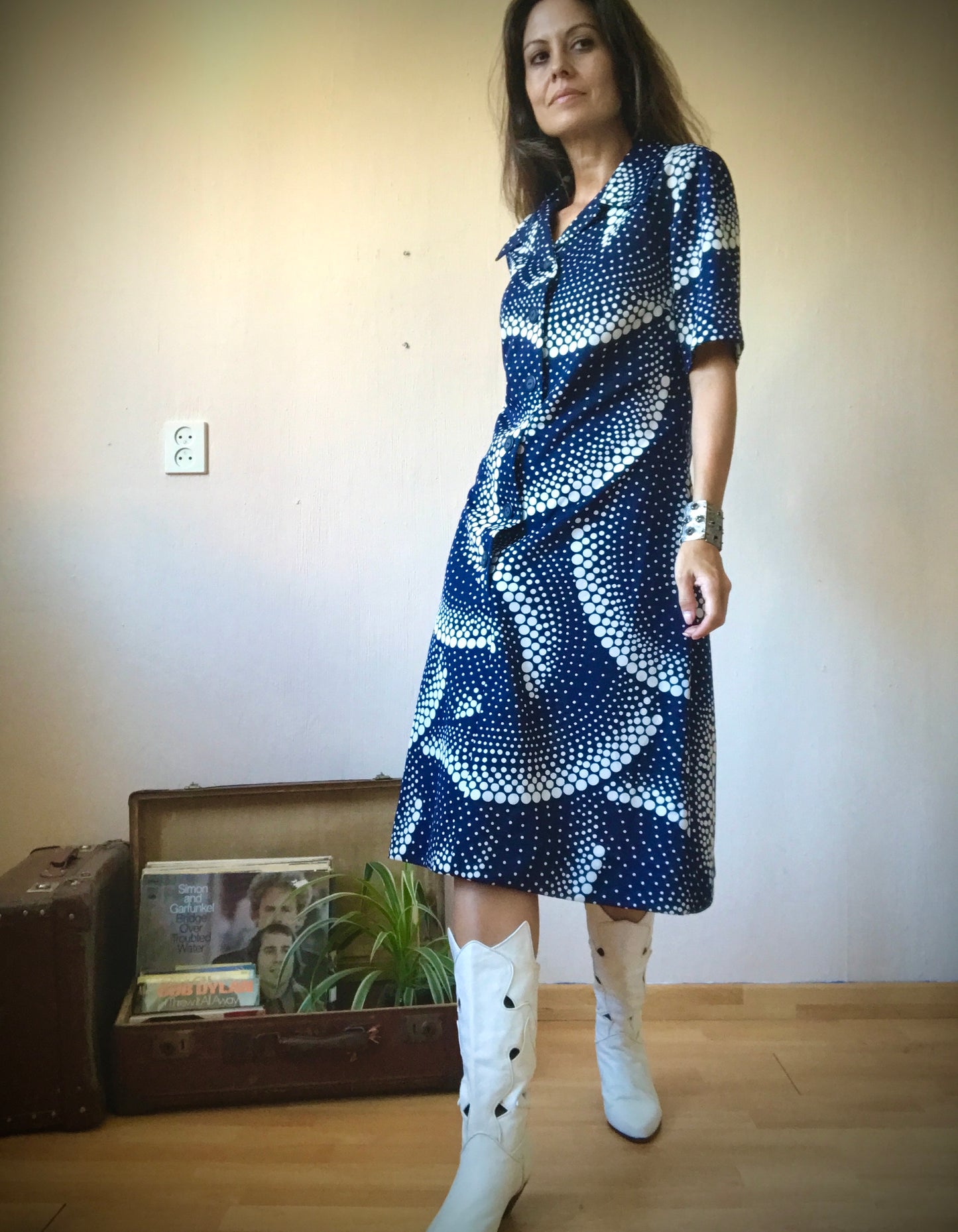 70s retro print midi dress