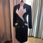 Vintage Mikael's Paris 80s Tuxedo Dress | Black & White Power Suit Dress (Size FR 1)