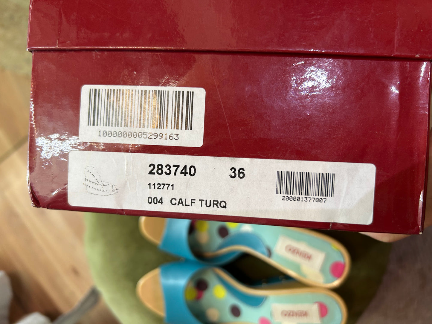 KENZO Vintage Turquoise Leather Wooden Wedge Sandals EU 36