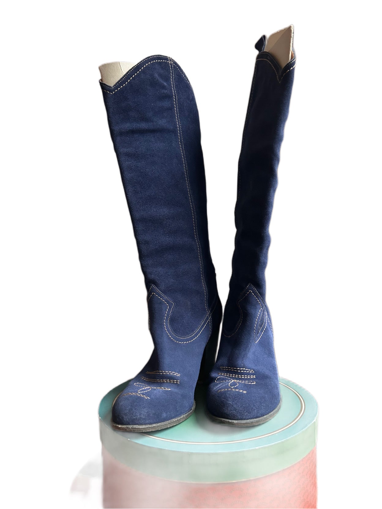 Blue suede cowboy boots