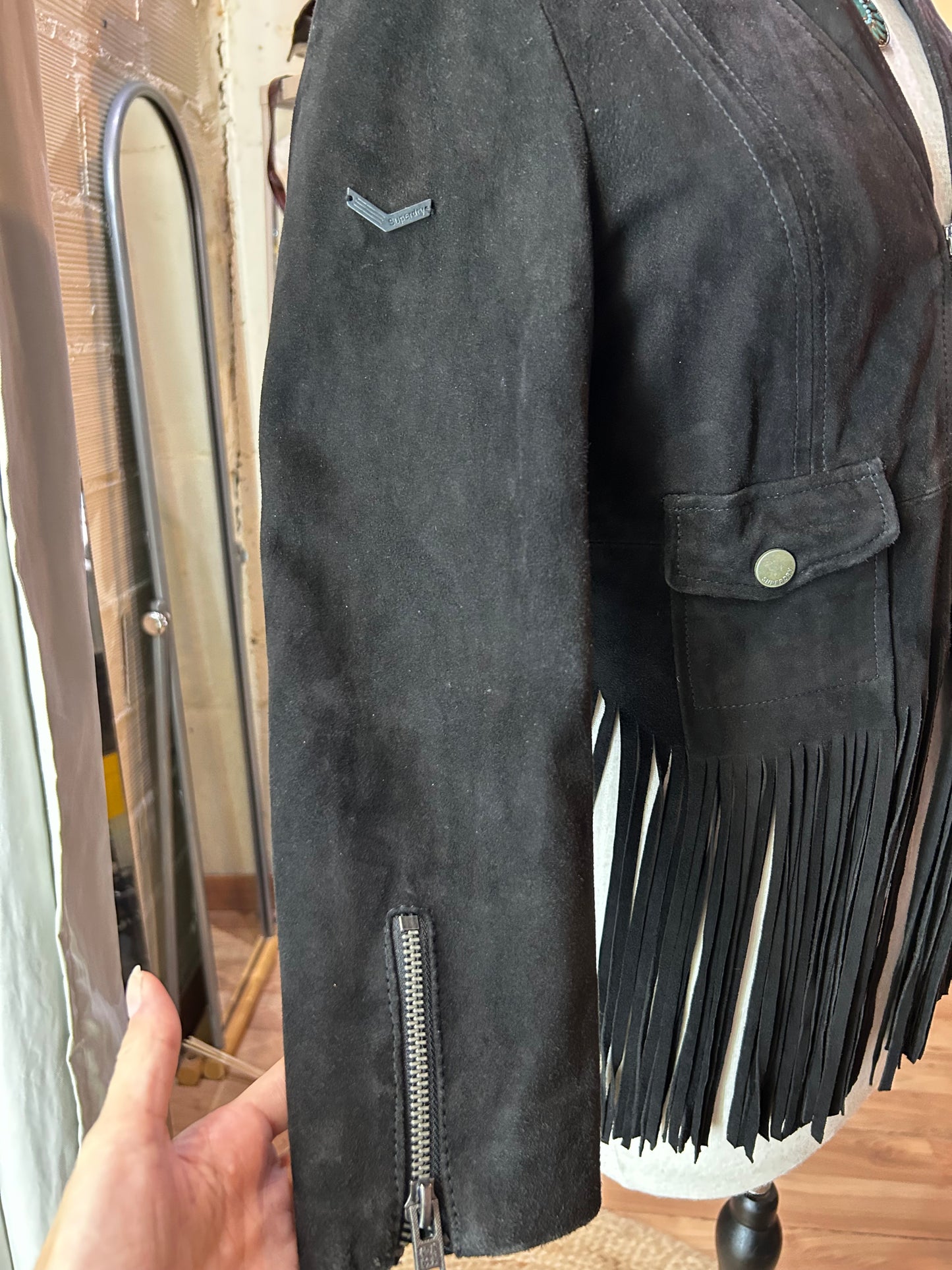 Superdry suede fringe crop (S)
