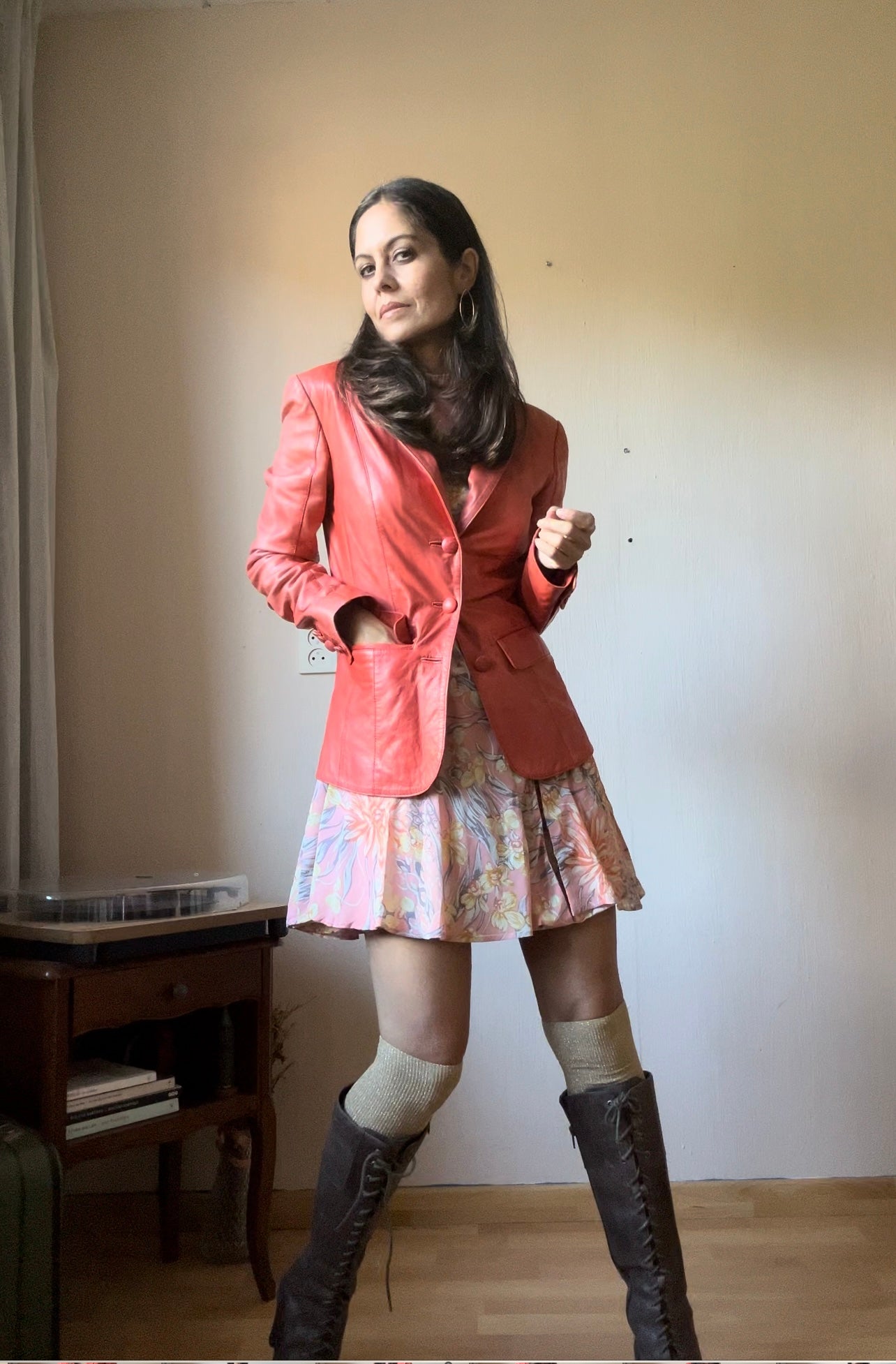 Apricot leather blazer XS