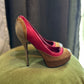 Gucci Tricolor Suede Peep-Toe Platform Pumps - Size 37.5 C⁠