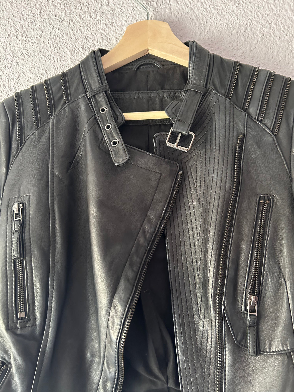 Black soft leather biker