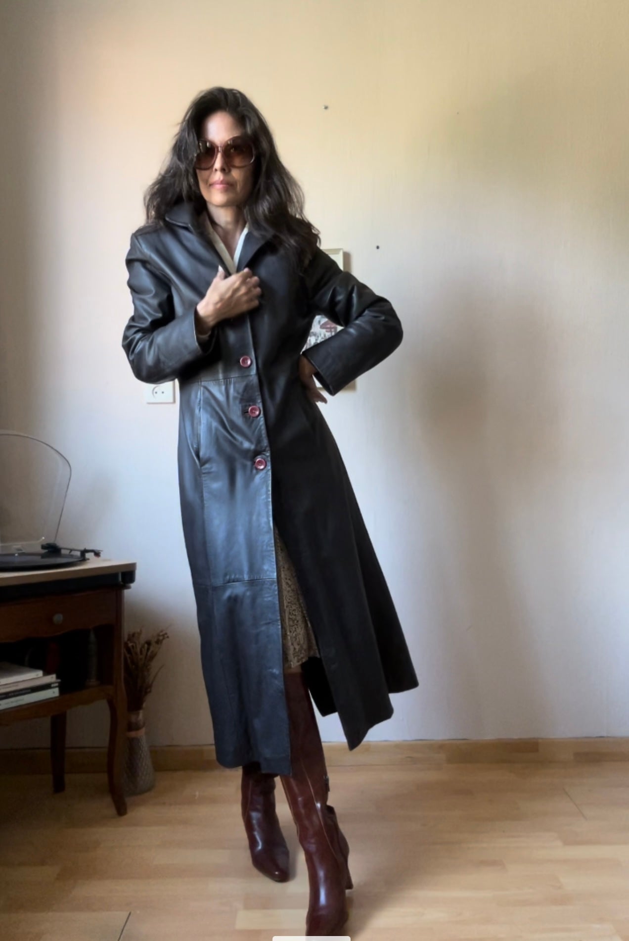 Vintage maxi leather coat