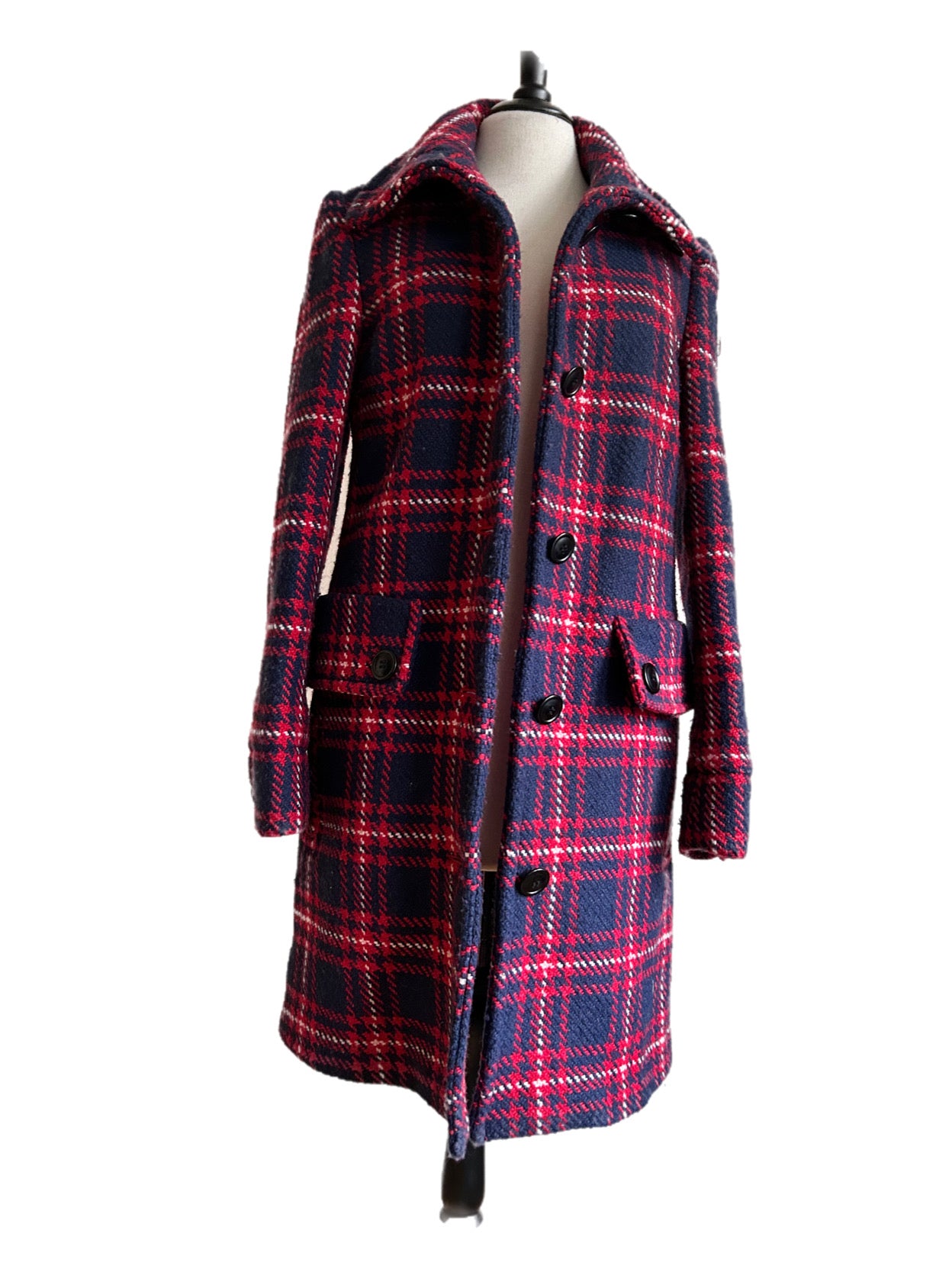 Checkered wool winter coat