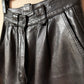 High waist pleated leather pants