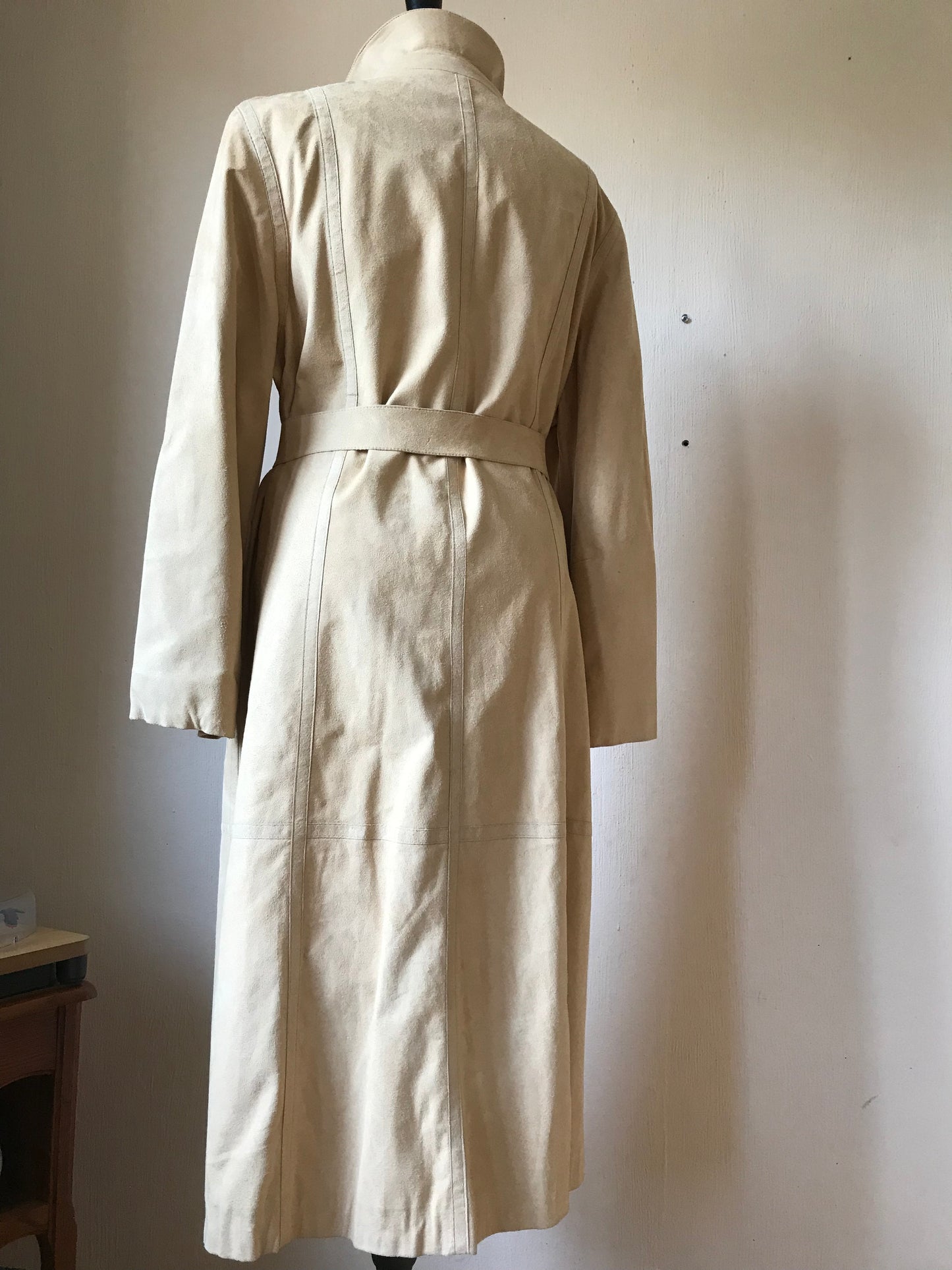 Suede look maxi vintage trenchcoat