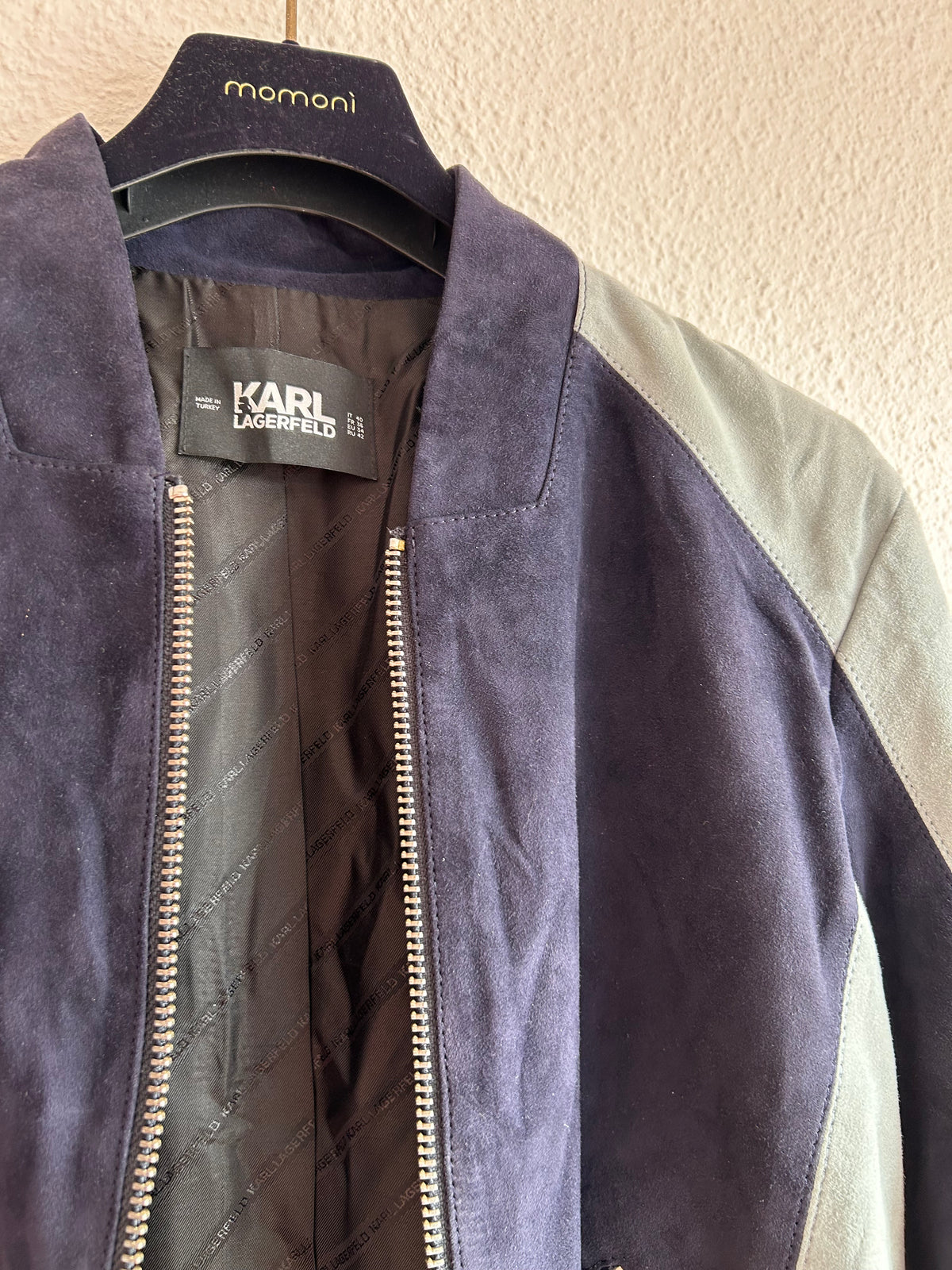 Karl Lagerfeld Colorblock Suede Bomber Jacket - EU 34 / FR 36 / IT 40⁠
