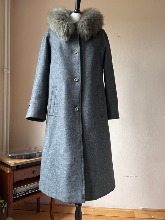 Wool coat with faux fur collar