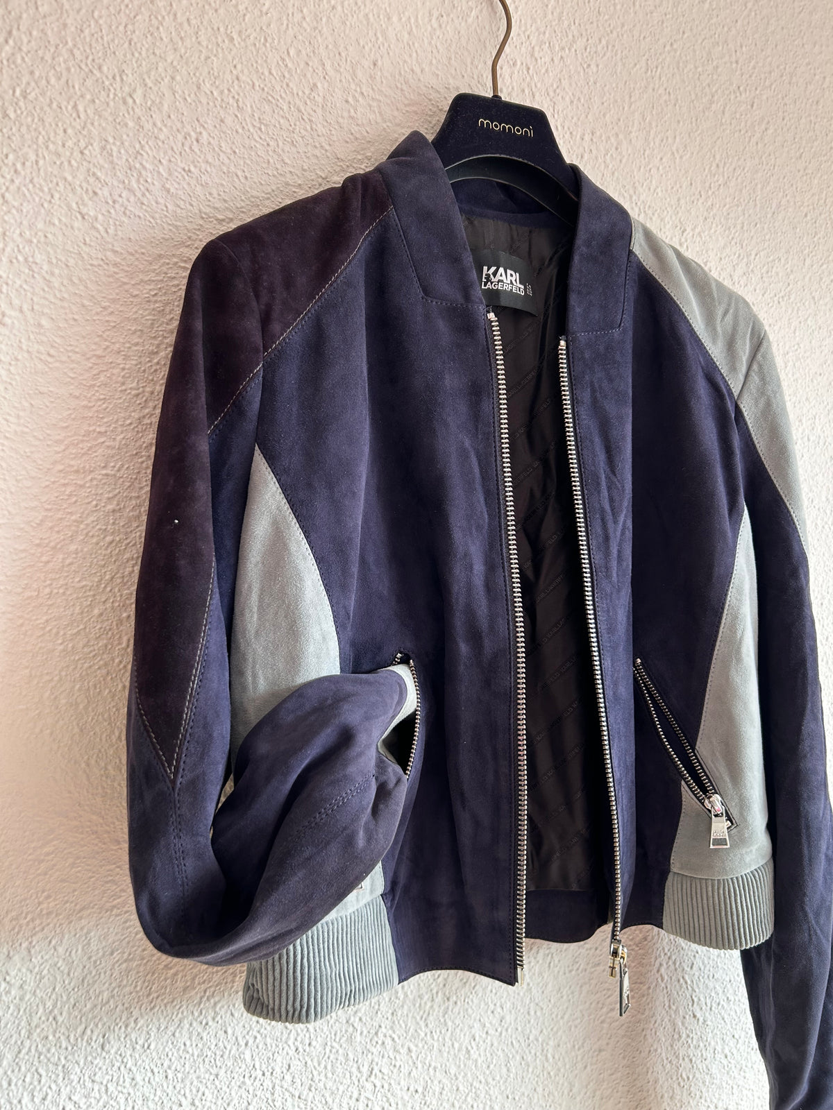 Karl Lagerfeld Colorblock Suede Bomber Jacket - EU 34 / FR 36 / IT 40⁠