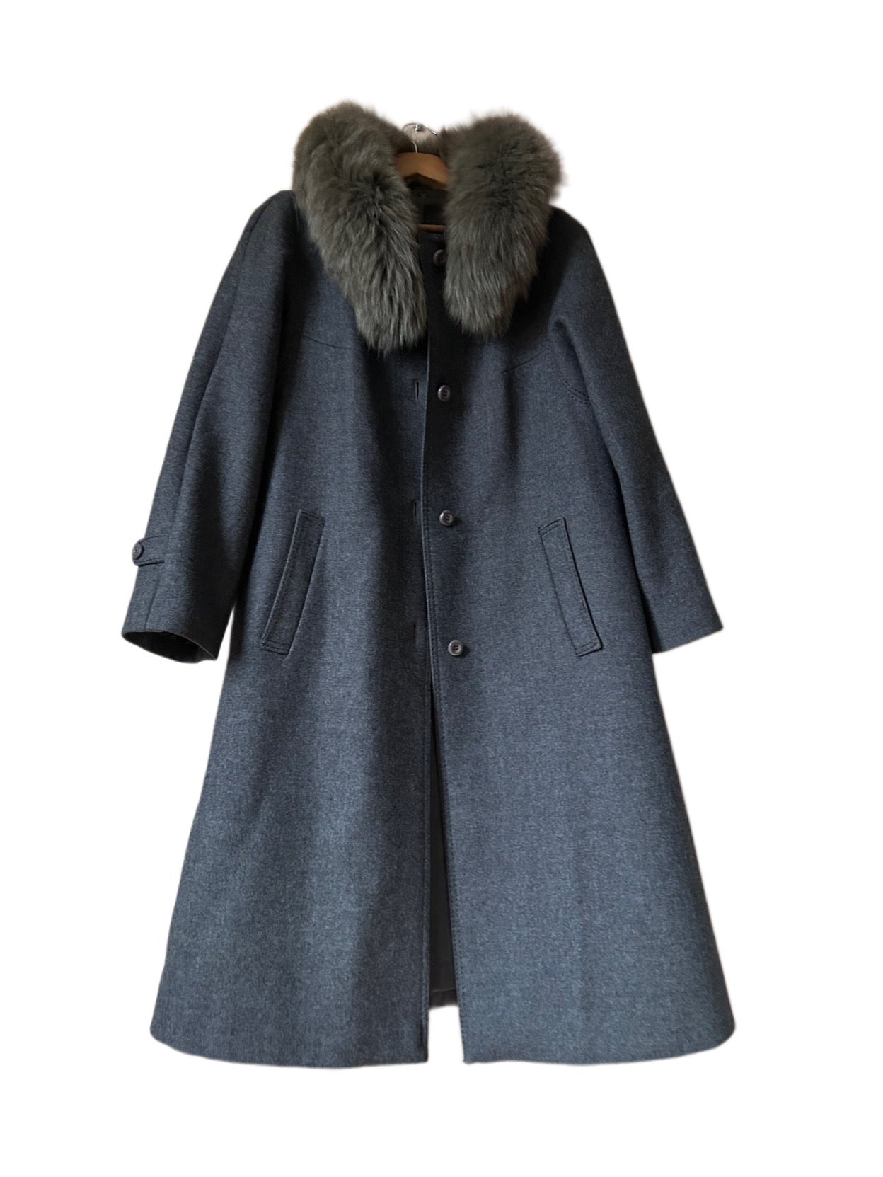 Wool coat with faux fur collar