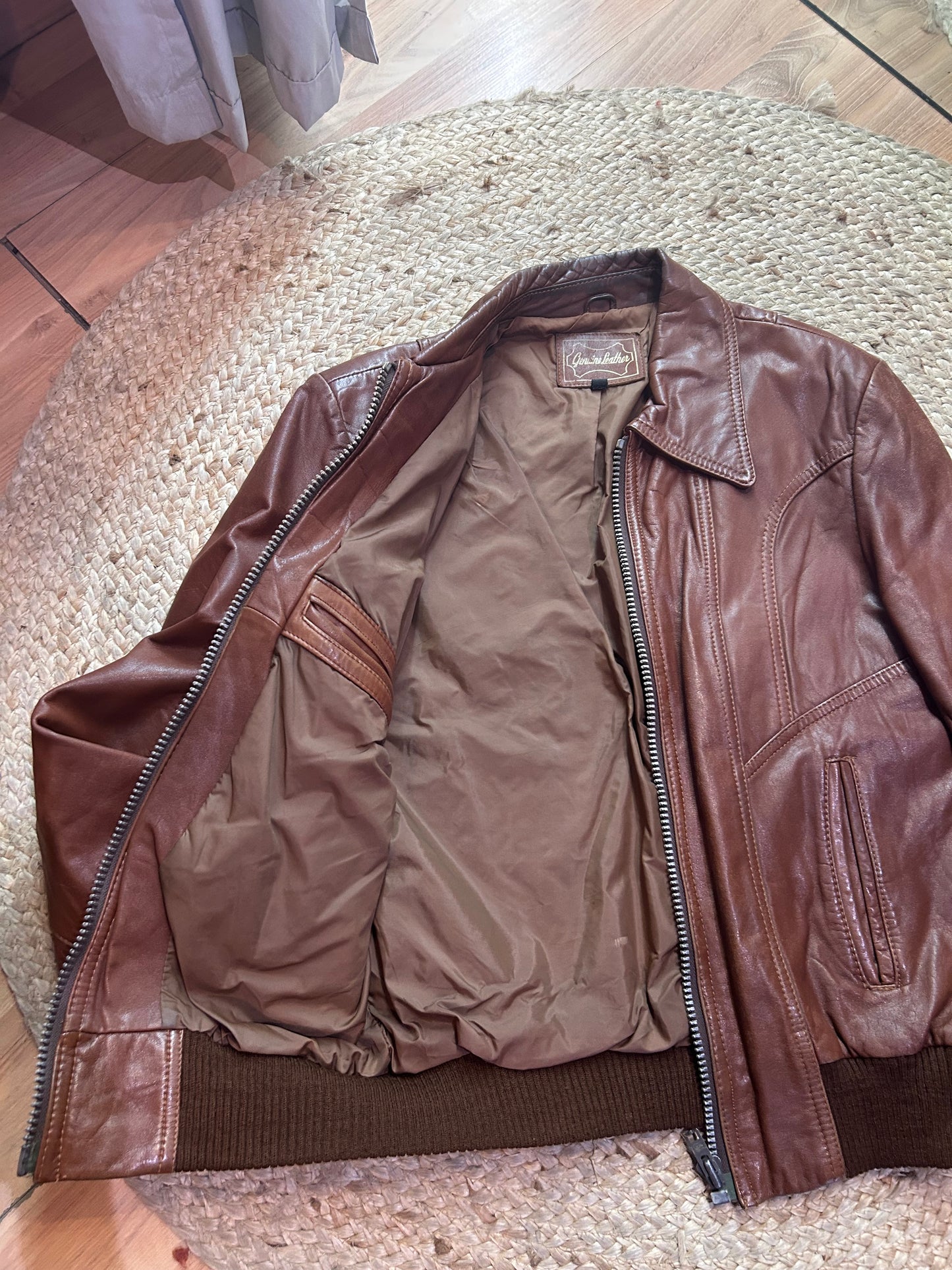 Vintage Brown Nappa Leather Bomber Jacket – Size 40 (M/L)