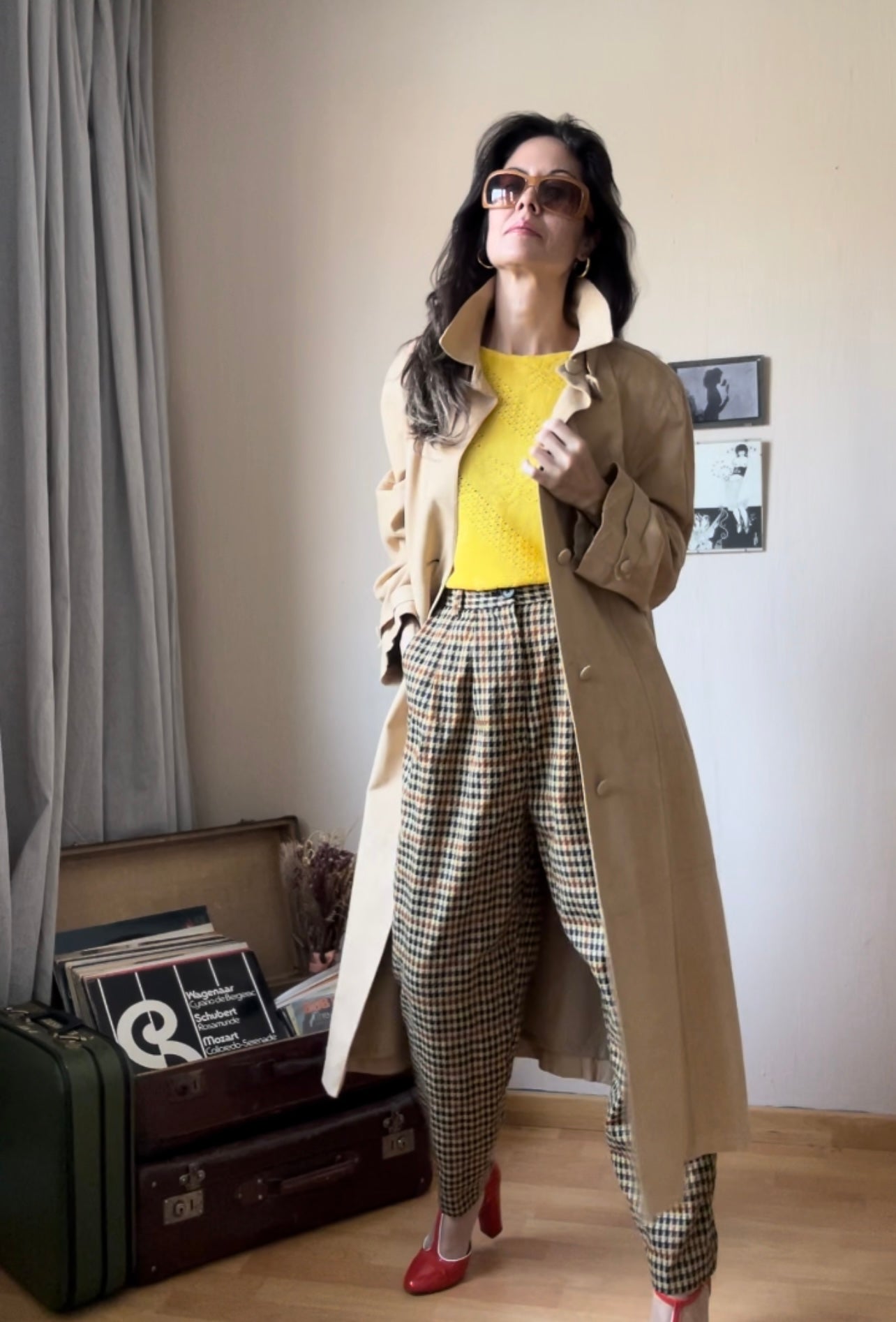 High waist plaid trousers