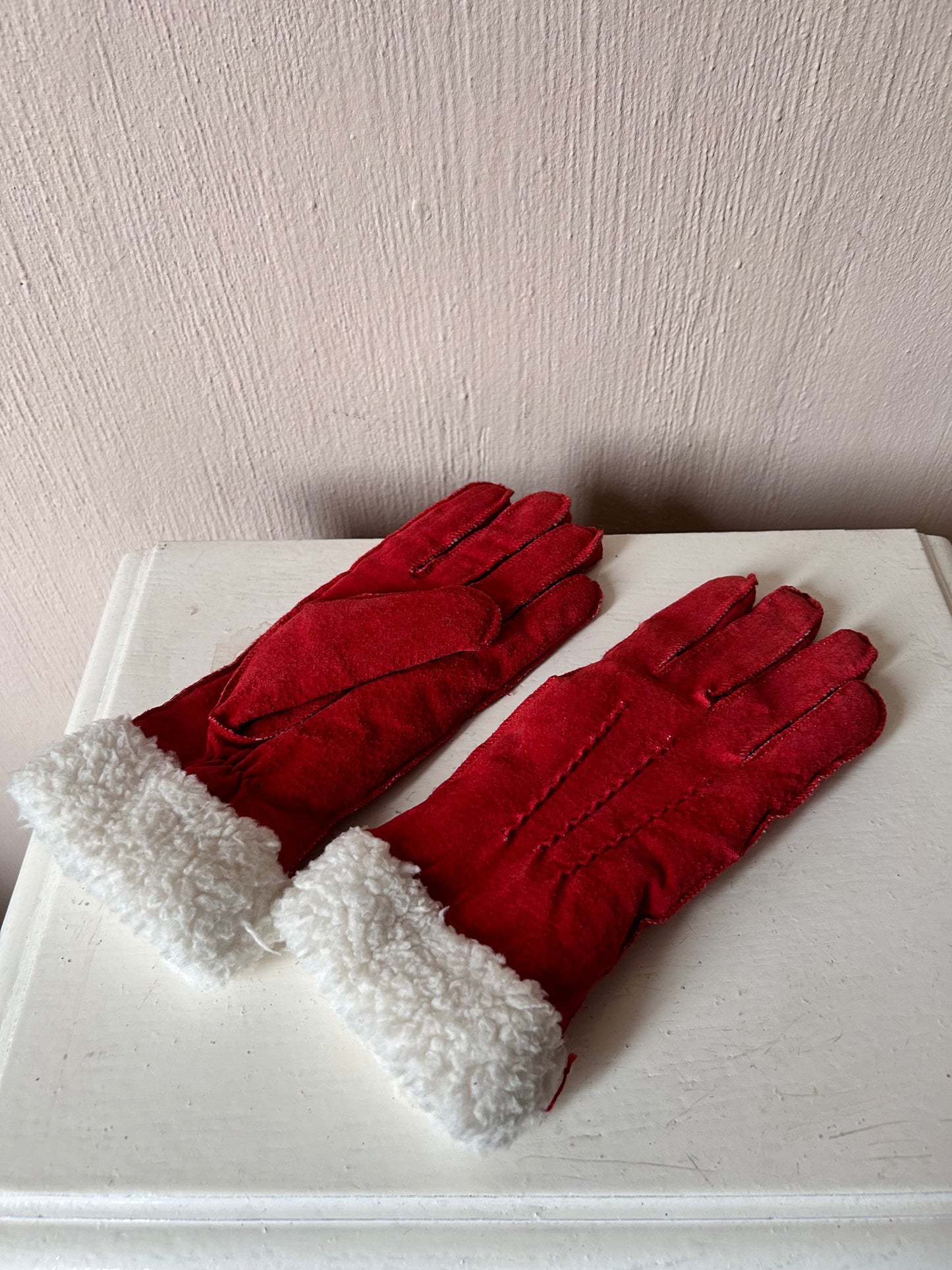 Red suede gloves