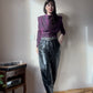 High waist pleated leather pants