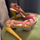 Emporio Armani Pink Suede & Mustard Yellow Leather Heeled Sandals (Size 37)