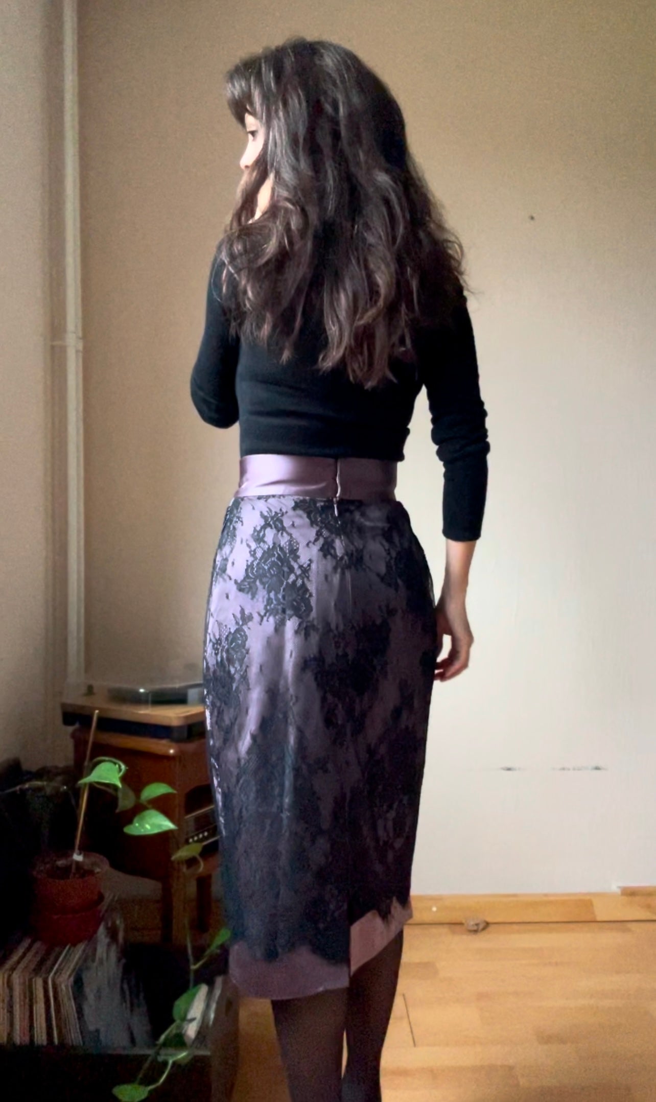 Vintage satin & lace cocktail skirt