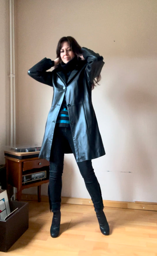 Vintage black leather coat