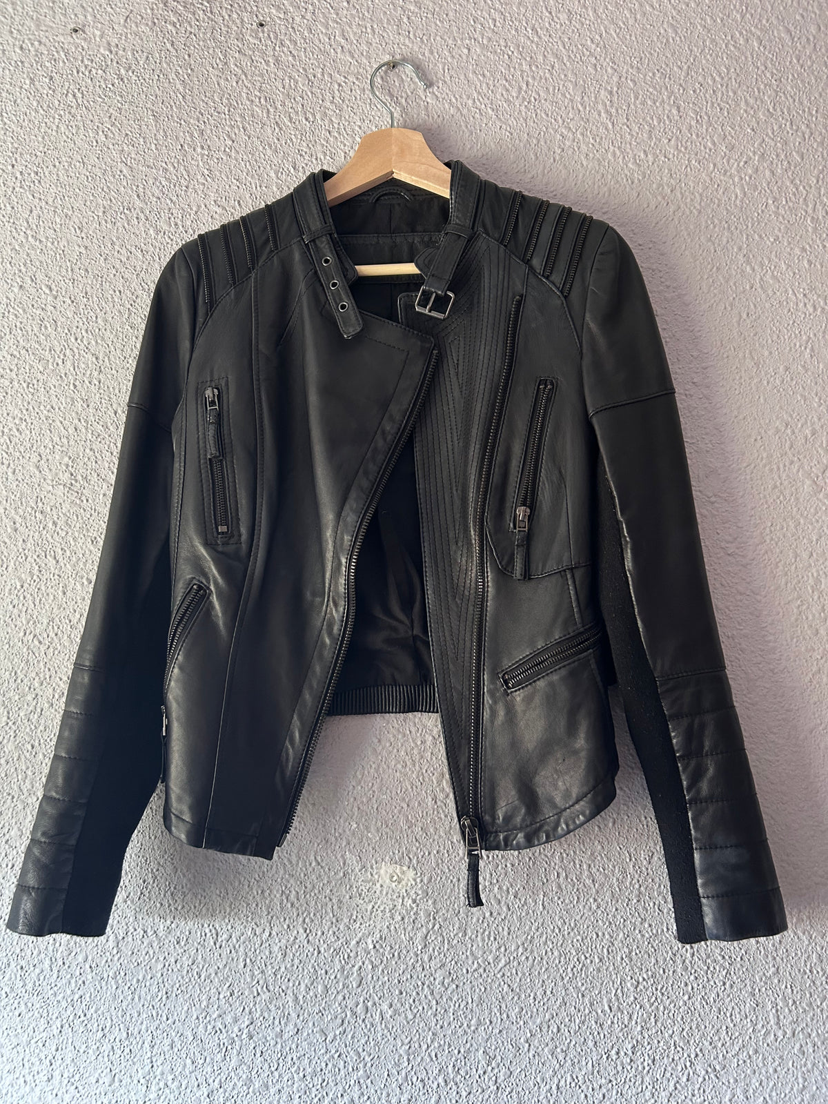 Black soft leather biker