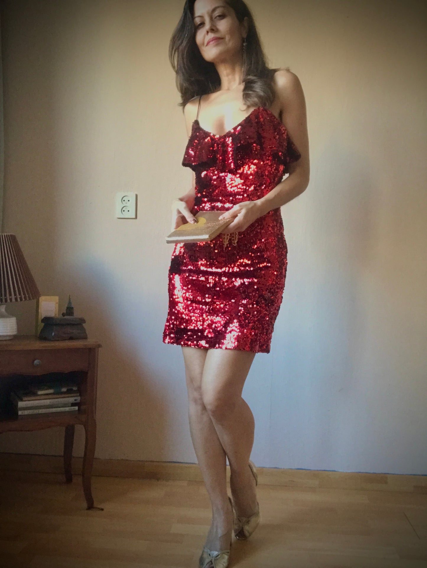 Red sequin christmas party dress