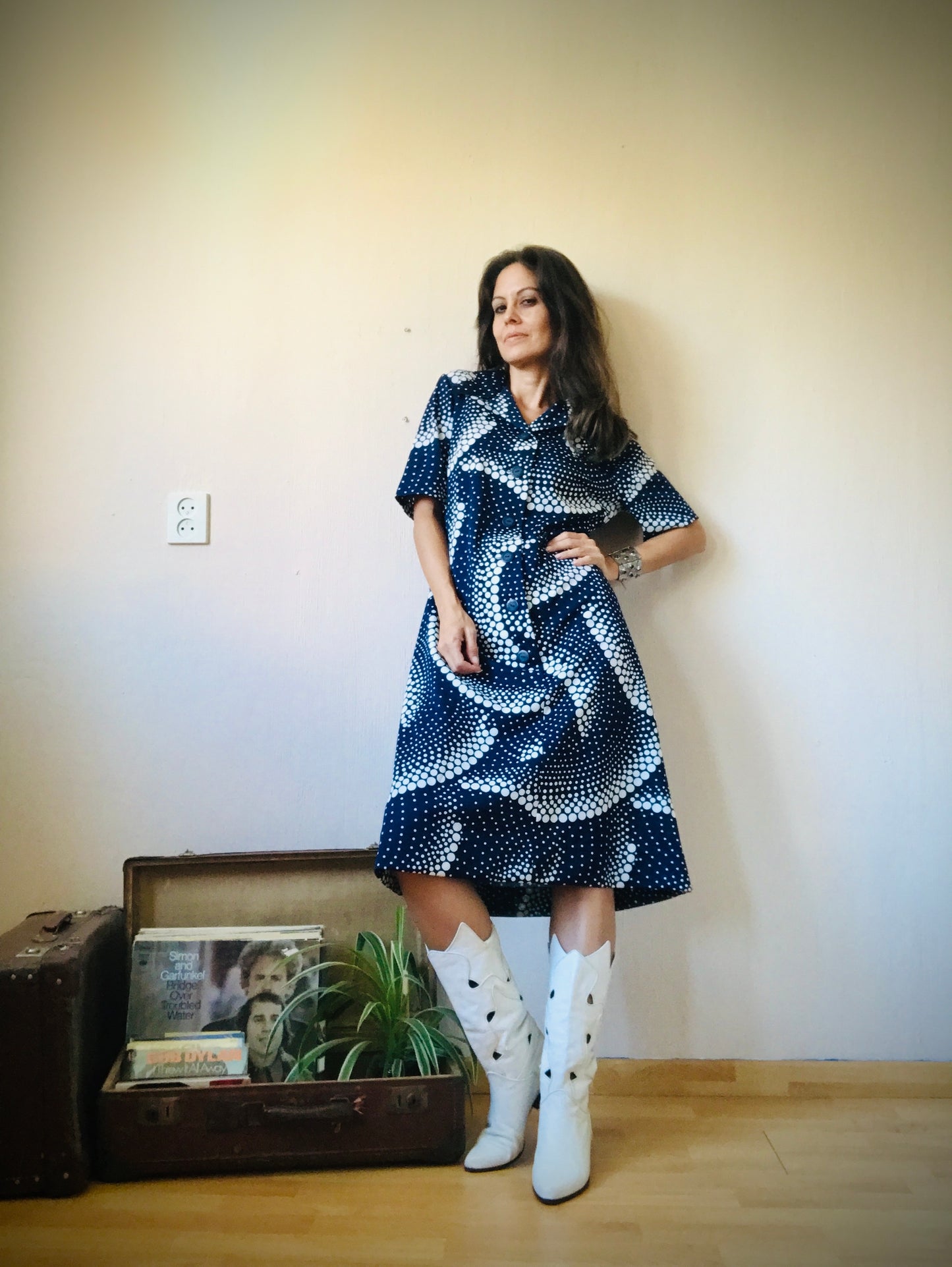 70s retro print midi dress