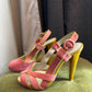 Emporio Armani Pink Suede & Mustard Yellow Leather Heeled Sandals (Size 37)