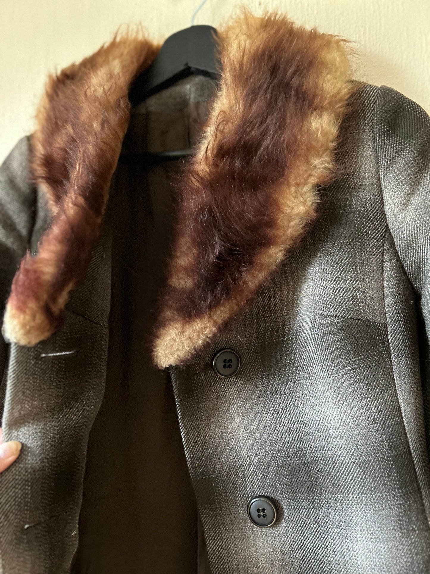 Checkered gabardine winter coat (S)