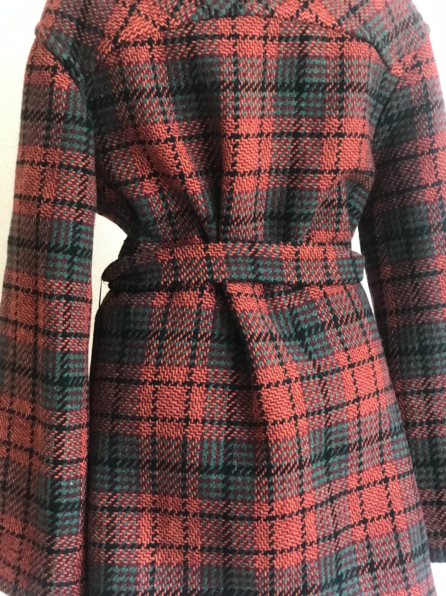 Checkered belted wool coat